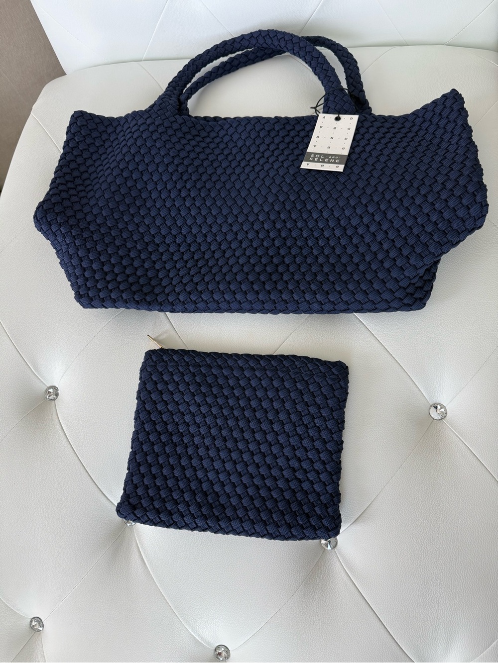 Braided Tote Bag in Navy Blue - Picture 4 of 7